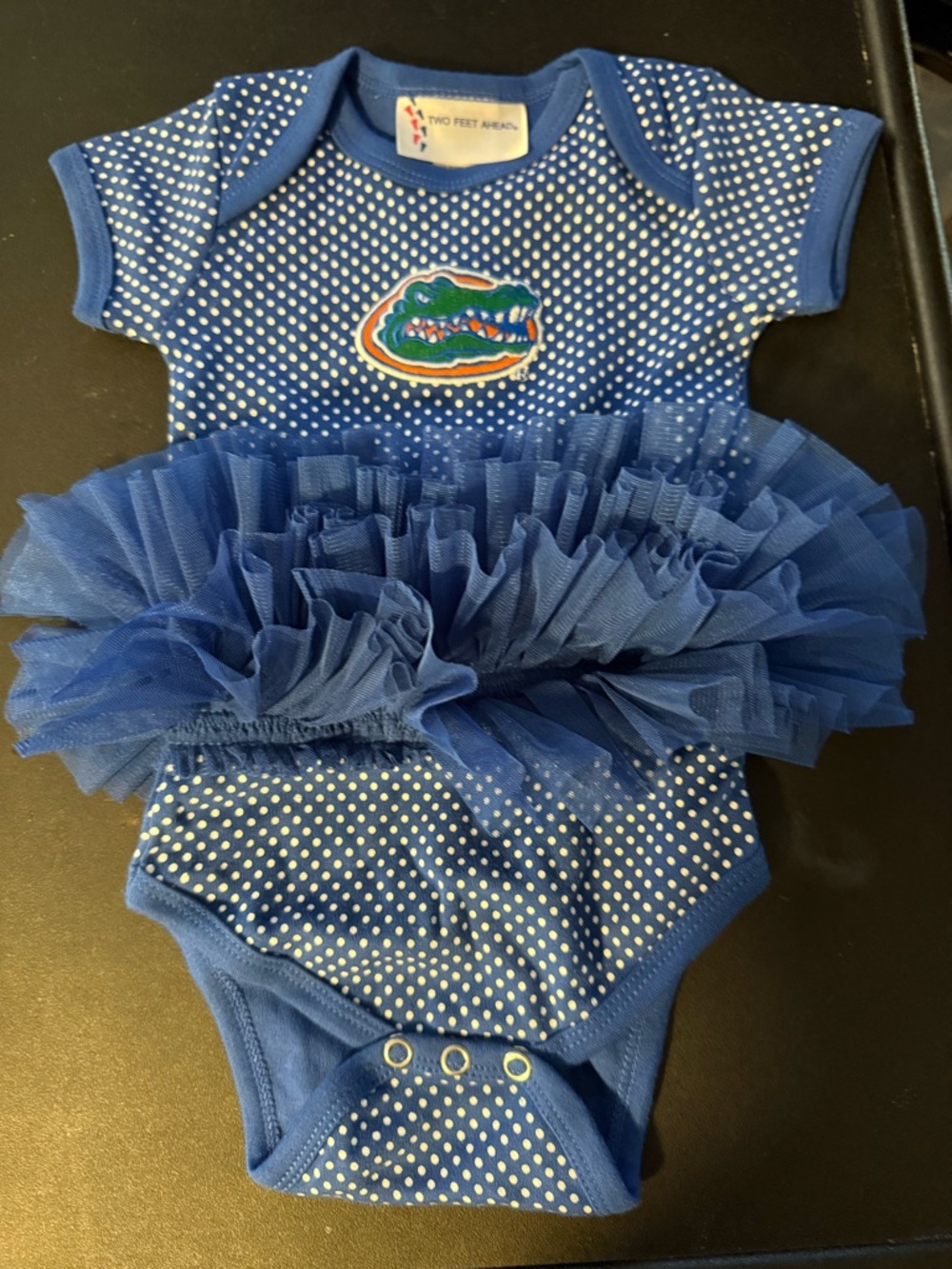 Blue Polka Dot Tutu Baby Bodysuit with Gator Patch 6 months